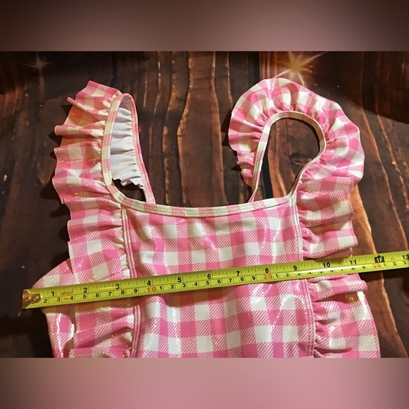 Tommy Bahama girls pink white ruffle trim checker one piece swimsuit size 12 - Picture 3 of 6